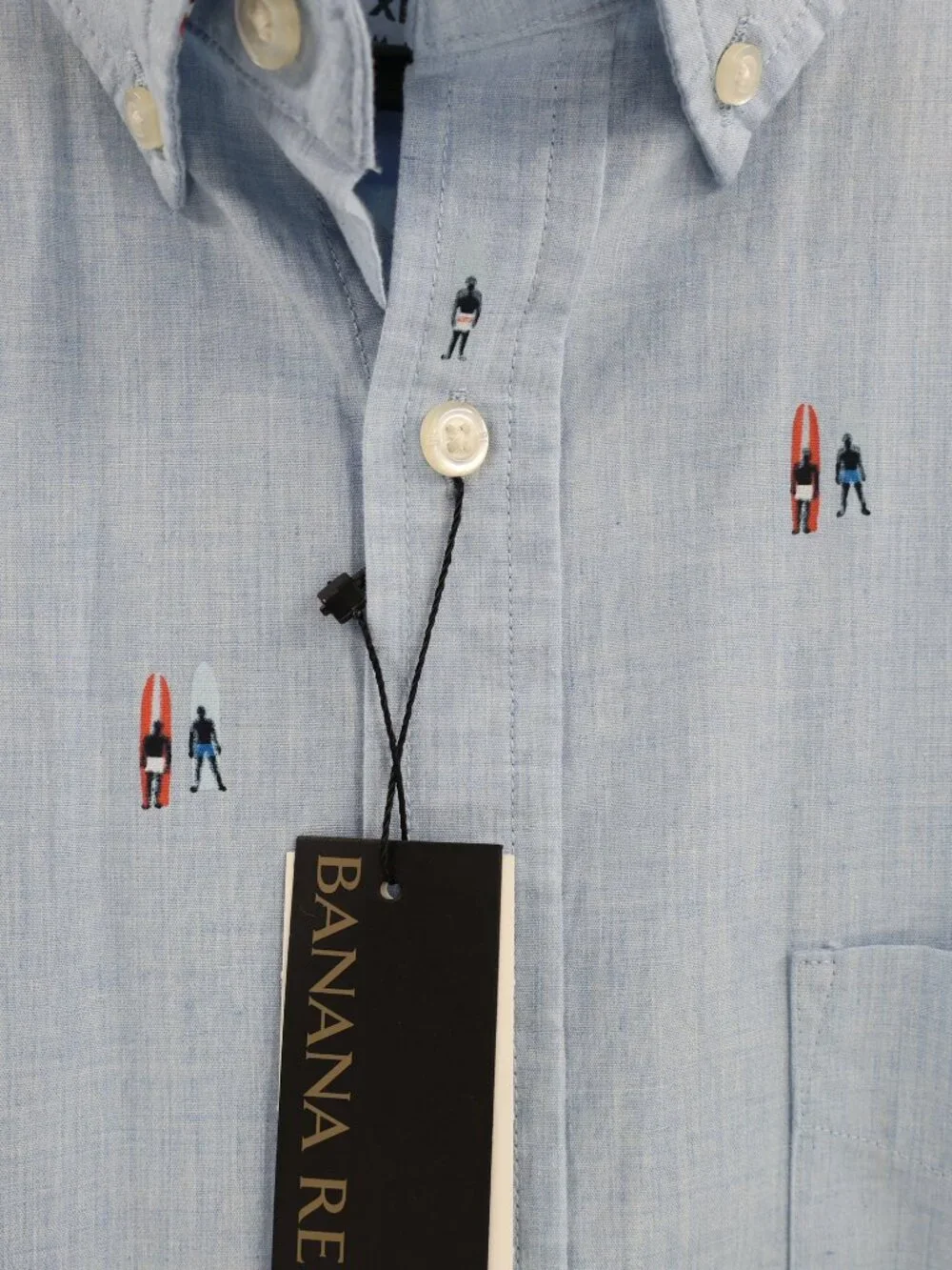 NWT Banana Republic Shirt Mens XL Slim Fit Luxe Poplin Surfer AOP Printed Blue